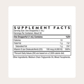 THORNE Vitamine D3 Liquide 4 000 UI dose de 2 000 UI