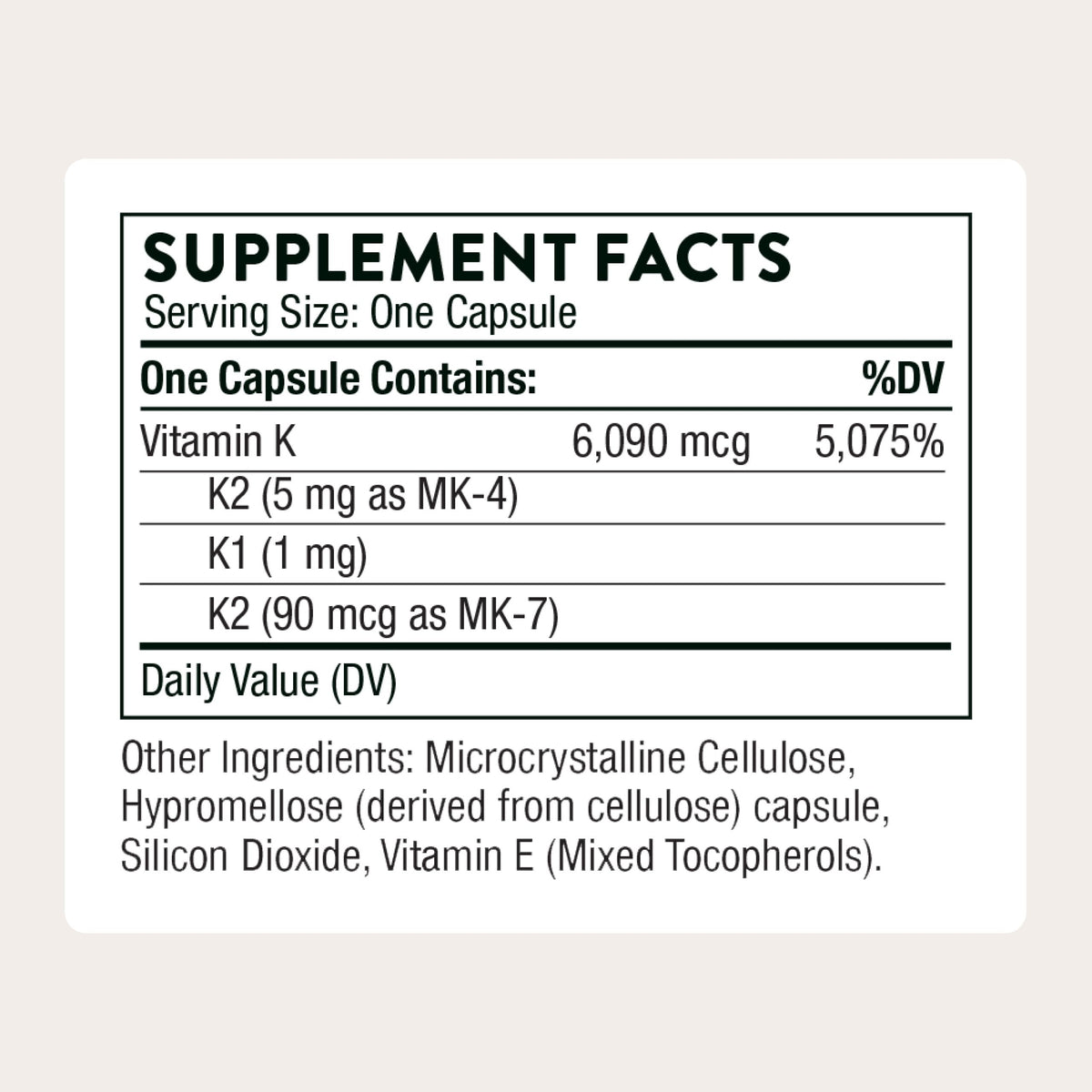 THORNE Vitamine K1 K2 emballage et étiquette