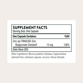 THORNE Zinc Bisglycinate 15 mg 60 Capsules - vue arrière