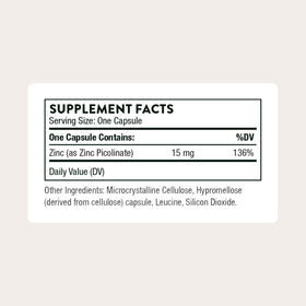 THORNE Zinc Picolinate 15 mg 60 capsules vue arrière