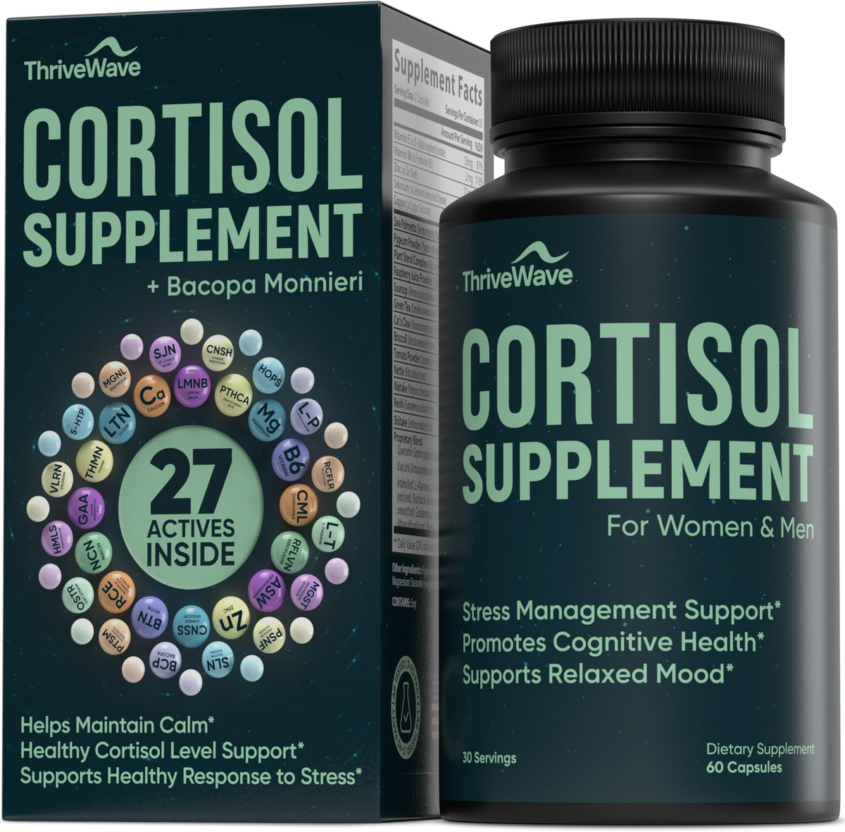 ThriveWave Compléments Alimentaires Cortisol 60 capsules devant