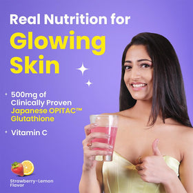 THRU Glow avec fruits frais en arrière-plan