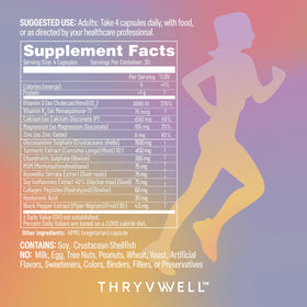 ThryvWell Compléments Alimentaires Articulations Femme 120 Capsules étiquette avec ingrédients