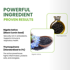 ThymoQuin capsules d'huile de graines noires avec verre d'eau