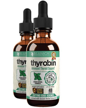 Thyrobin de Rejuvica Health, flacon avec compte-gouttes sur fond blanc