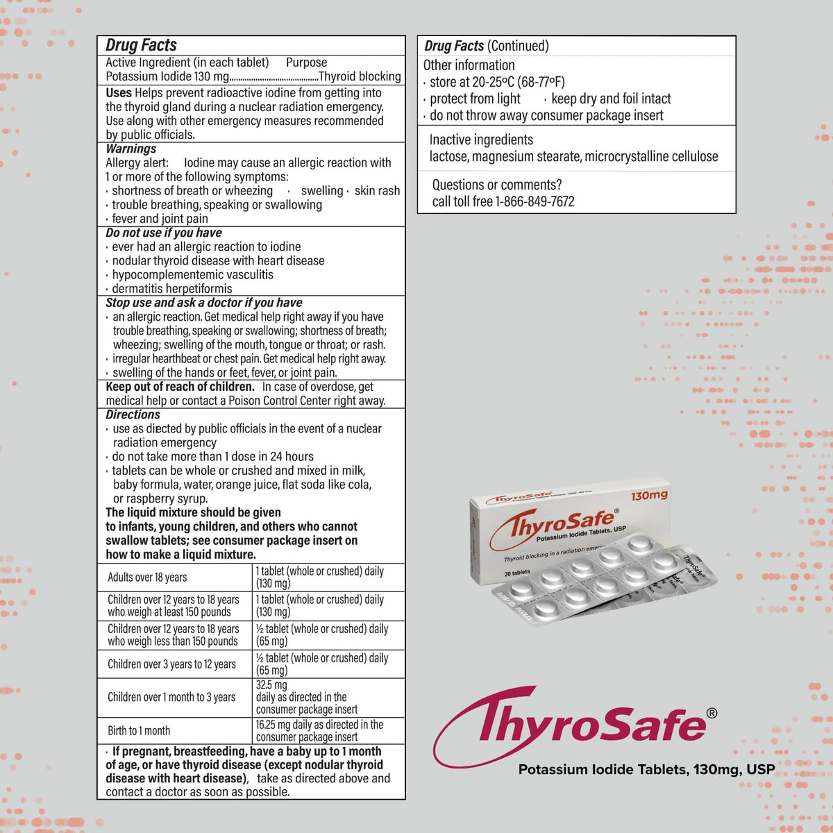 THYROSAFE comprimés d'iode potassique 130mg sur fond blanc