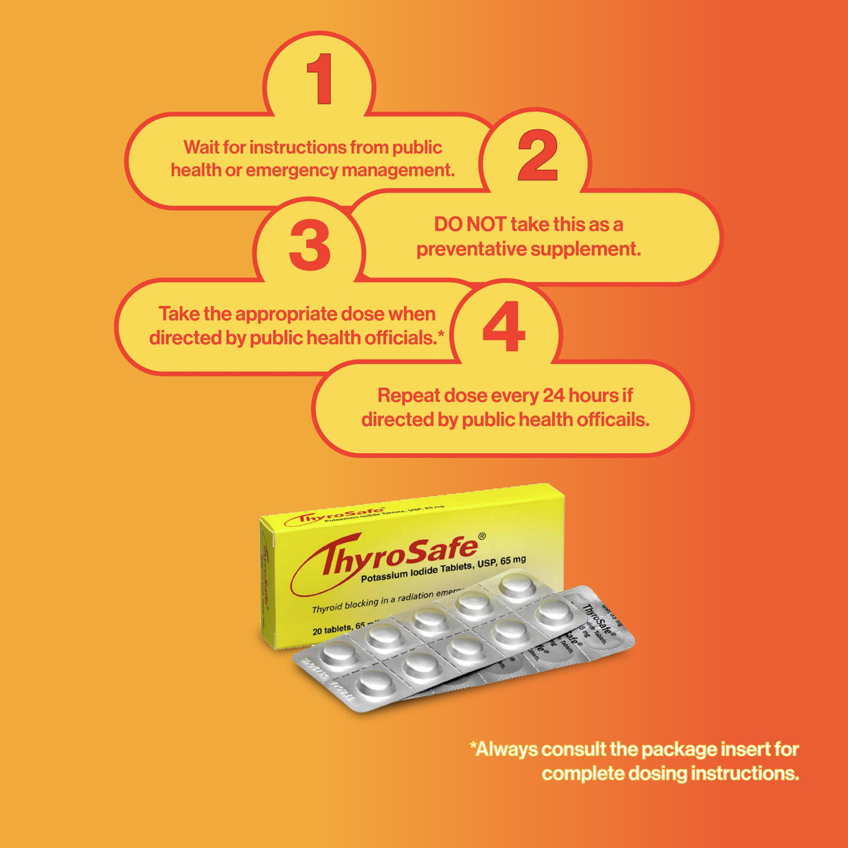 THYROSAFE comprimés d'iodure de potassium avec une main tenant le packaging