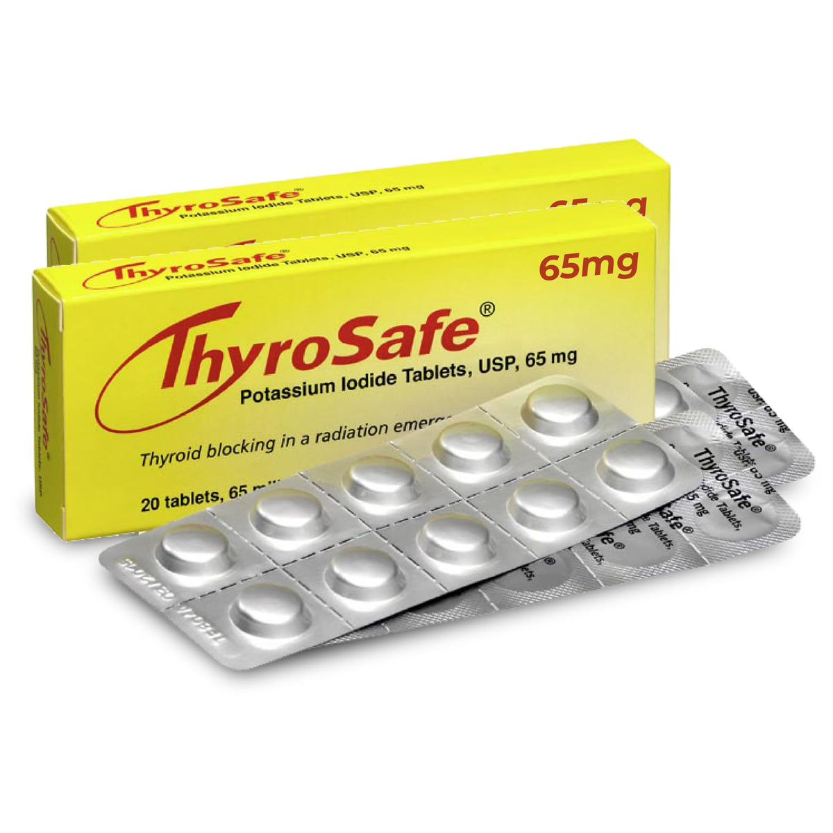 ThyroSafe comprimés de potassium iodé 65mg vue de face