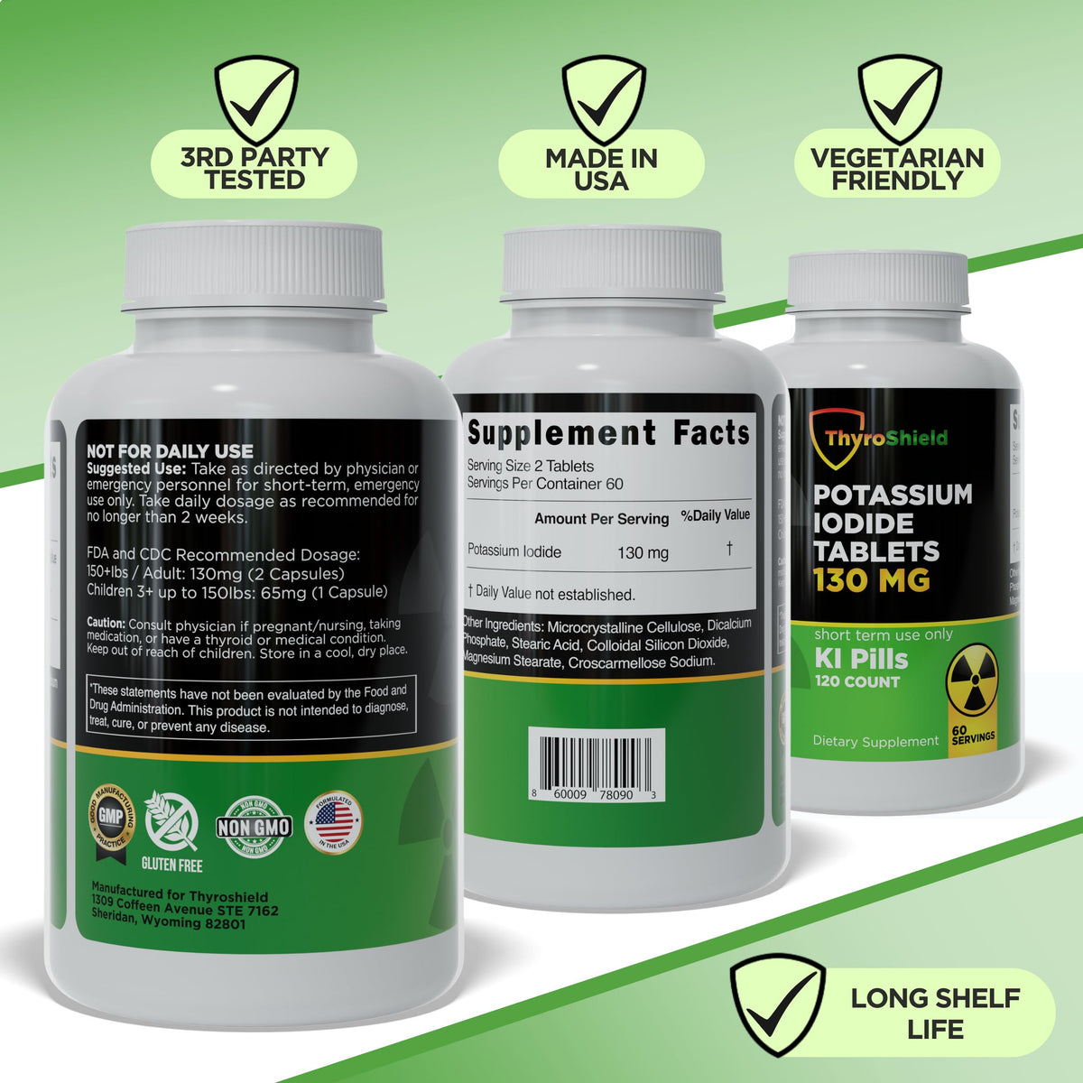 ThyroShield comprimés d'iode potassique 130 mg en main