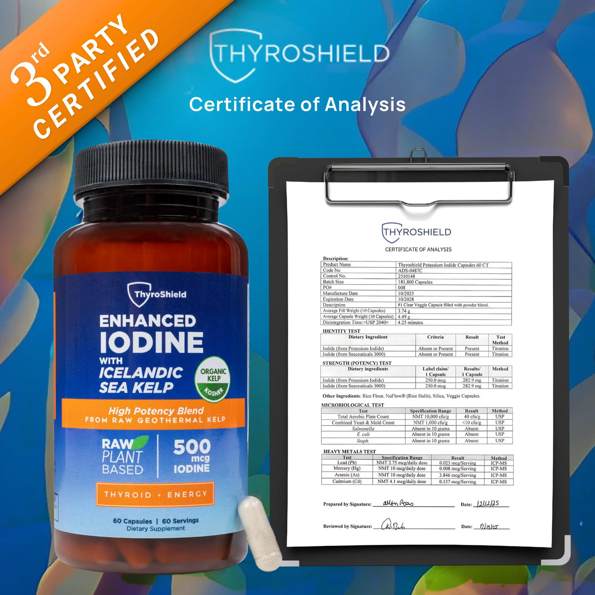 ThyroShield iode 500 mcg 60 capsules sur fond blanc