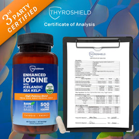 ThyroShield iode 500 mcg 60 capsules sur fond blanc