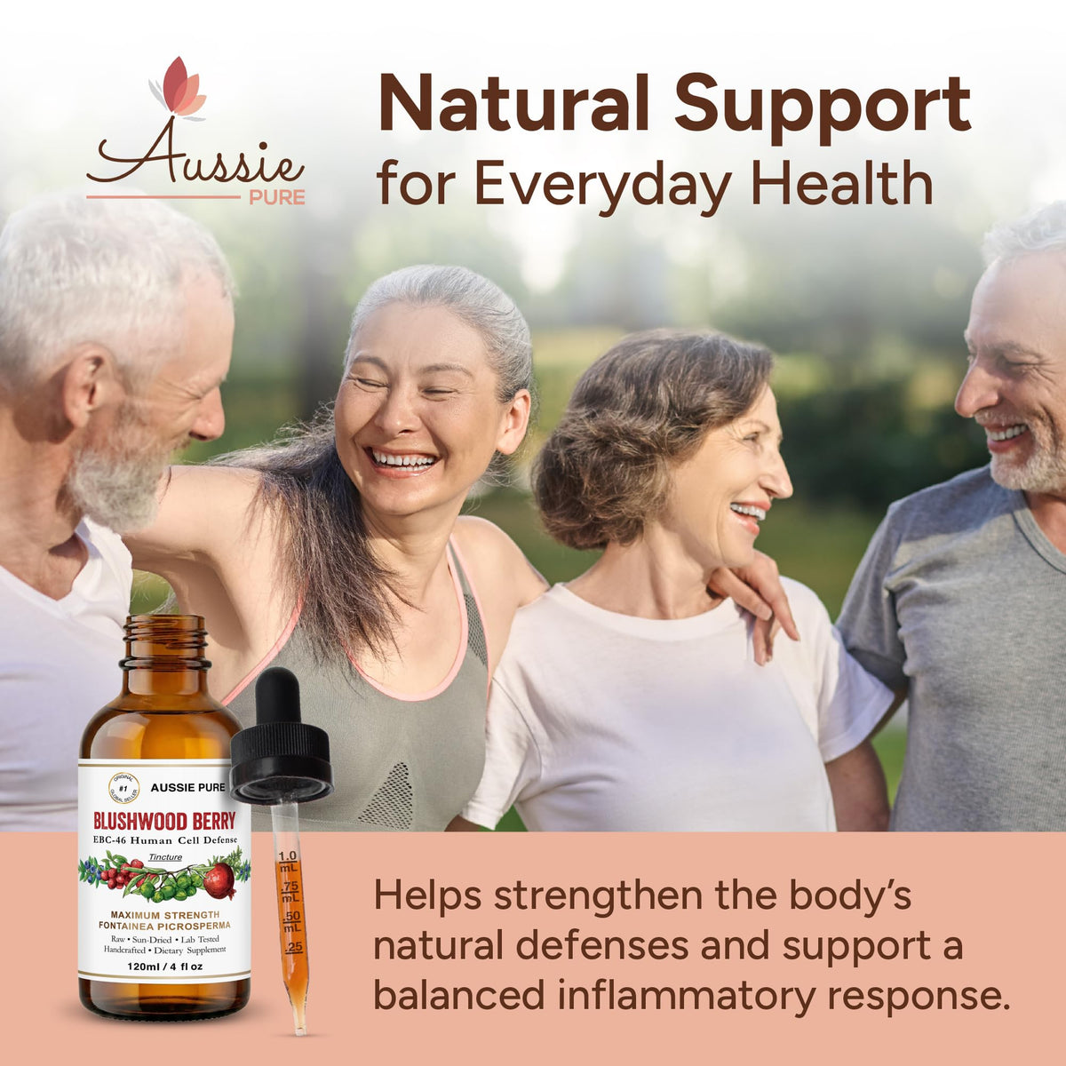 Tincture Aussie Pure avec ingrédients en arrière-plan