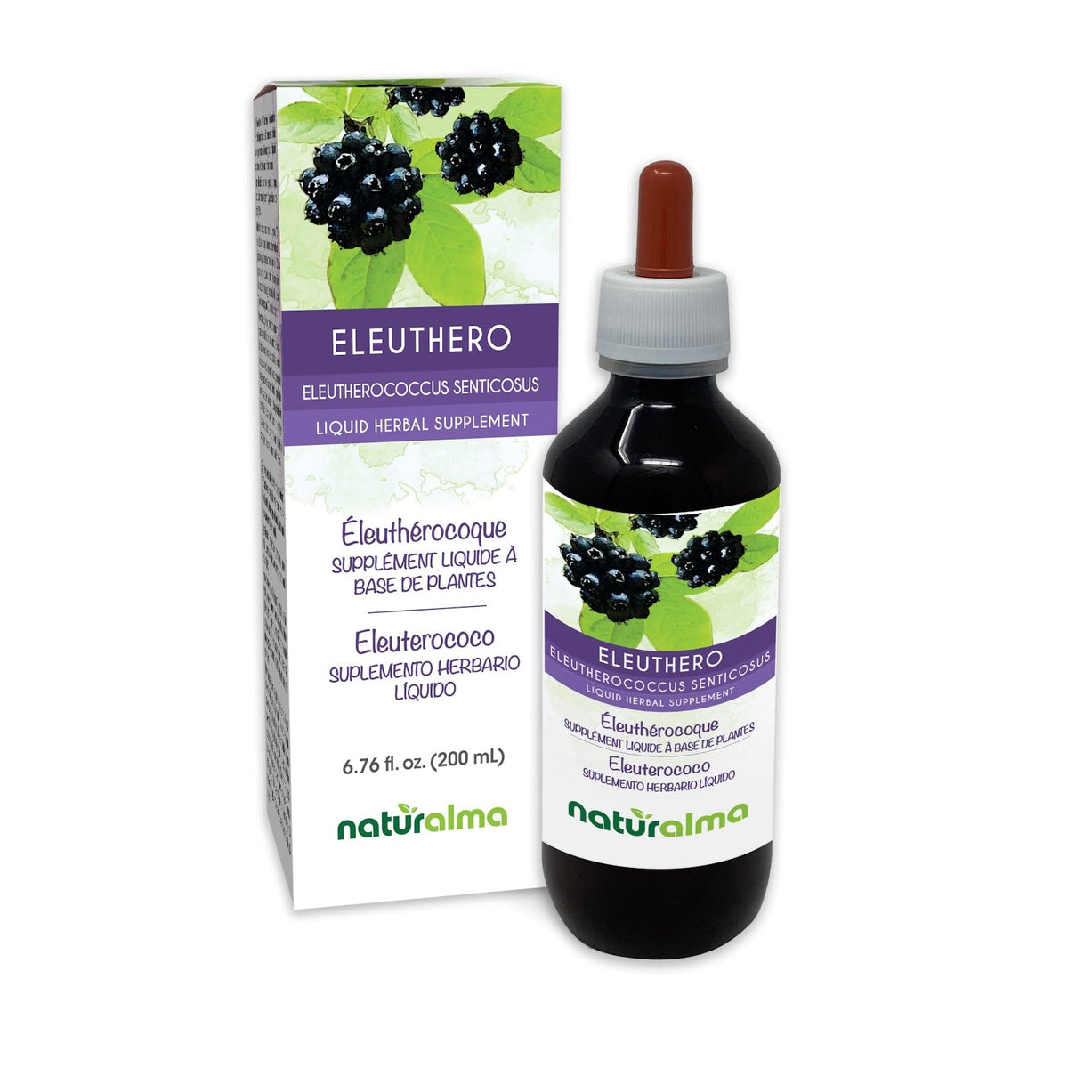 Tincture d'Éléuthero Naturalma 6,76 fl oz vue avant avec étiquette