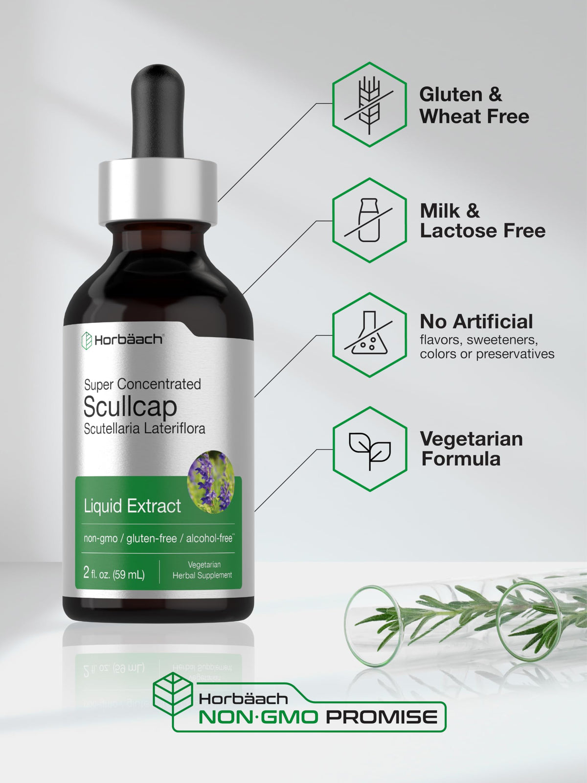 Tincture d'Herbe de Scutellaire Horbäach avec étiquette visible