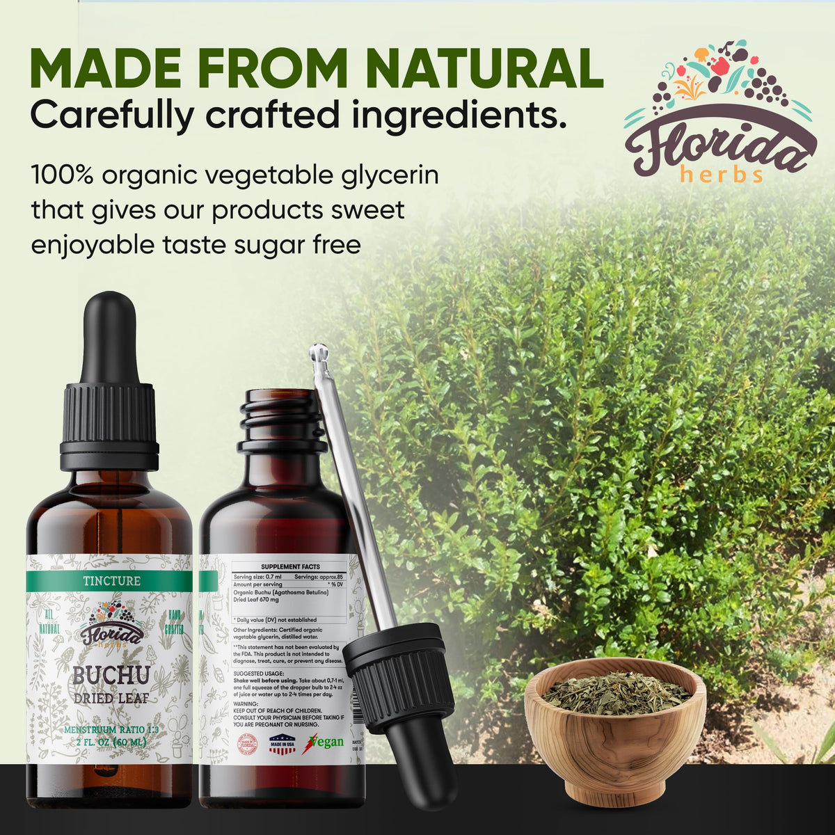 Tincture de Buchu Bio FLORIDA HERBS avec goutte à goutte