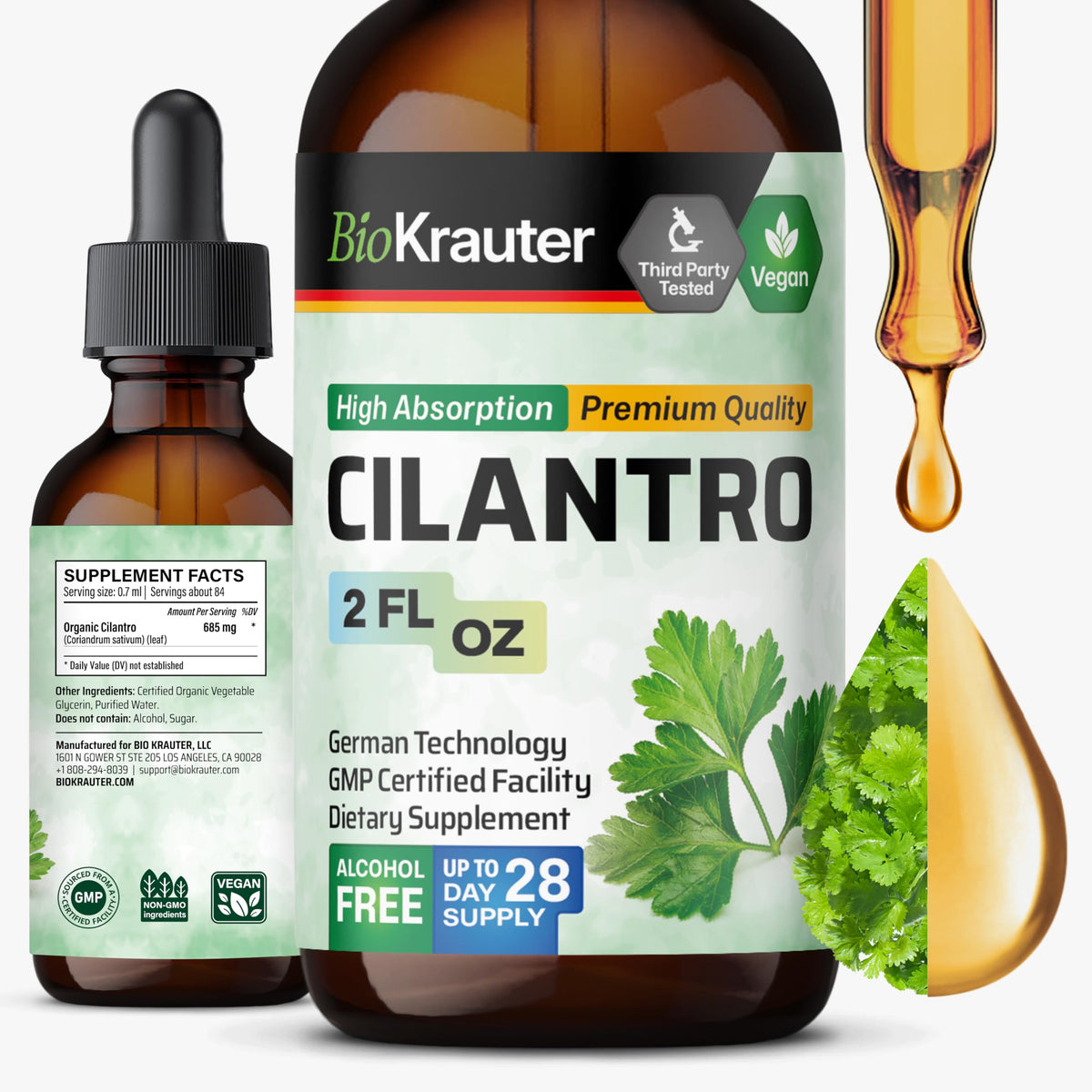 Tincture de Coriandre BIO KRAUTER 2 fl oz avec étiquette