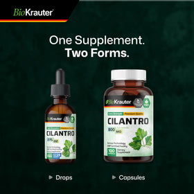 Tincture de Coriandre BIO KRAUTER et un verre de jus