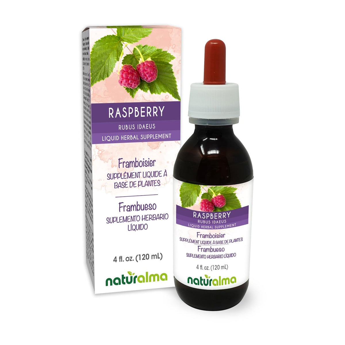 Tincture de Feuilles de Framboisier Naturalma 4 fl oz bouteille avant