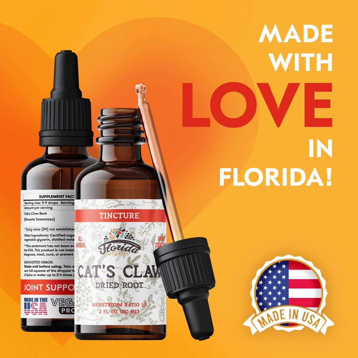 Tincture de Griffe de Chat FLORIDA HERBS 60ml avec compte-gouttes