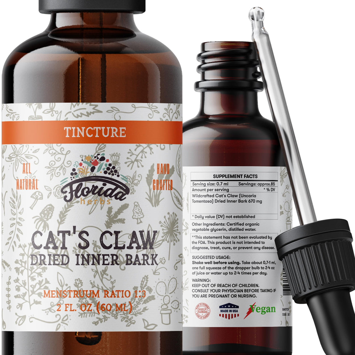 Tincture de Griffe de Chat FLORIDA HERBS 60ml vue de face
