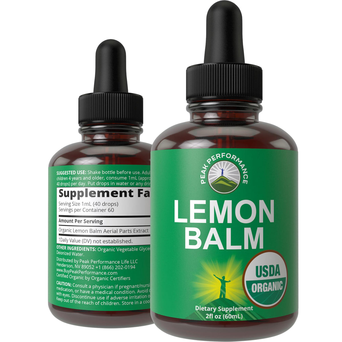 Tincture de Mélisse Bio Peak Performance 132g vue de face