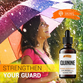 Tincture de Quinine SIRUNES avec des herbes en arrière-plan