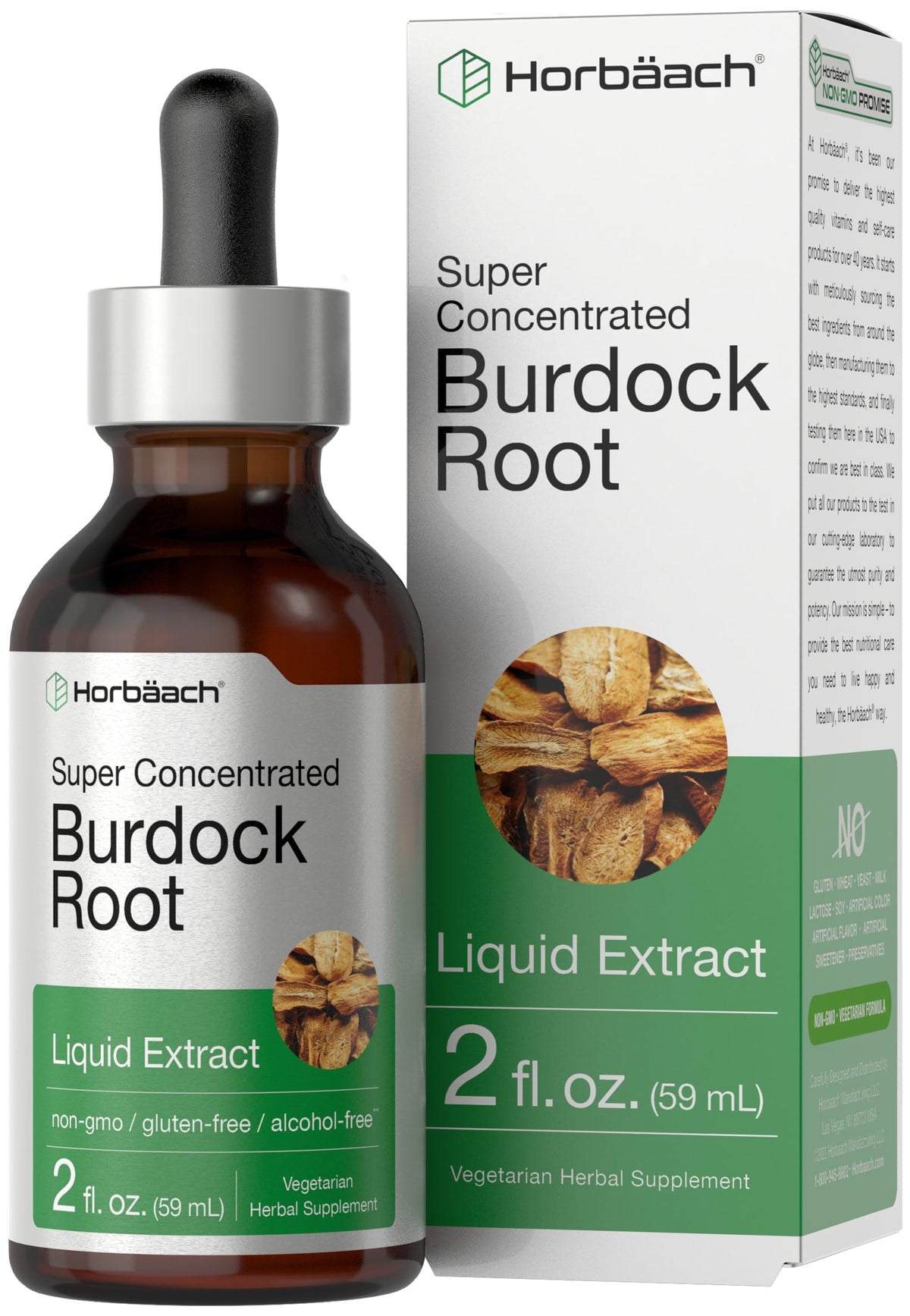 Tincture de racine de bardane Horbäach 100g, vue avant avec étiquette