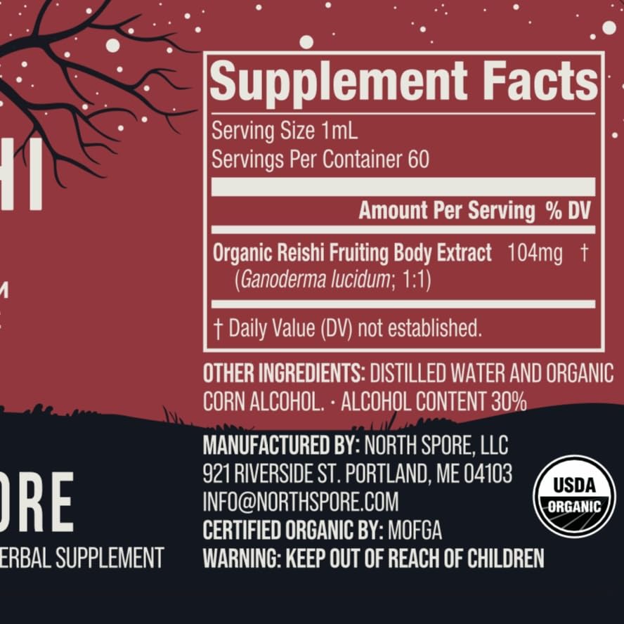 Tincture de Reishi Bio North Spore 60 ml avec ingrédients mentionnés