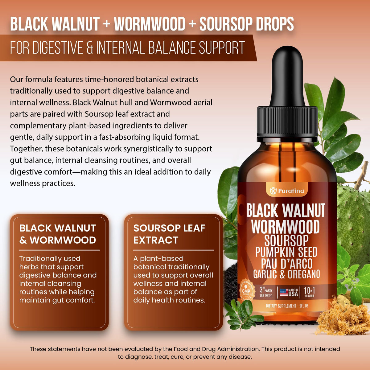 Tincture de vermout et noix noire Purafina avec fruits et herbes