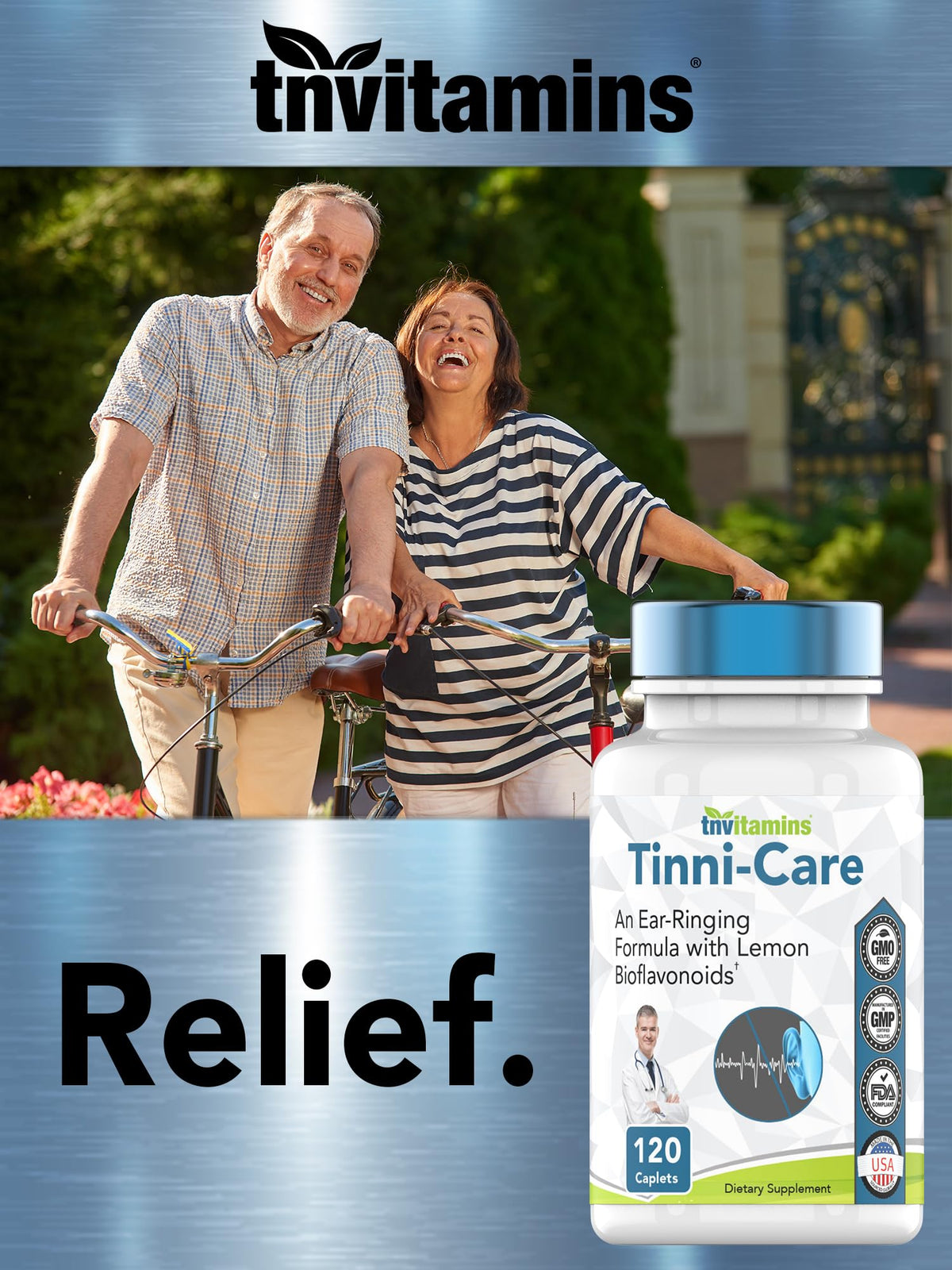 Tinni-Care 120 comprimés au citron sur une table en bois