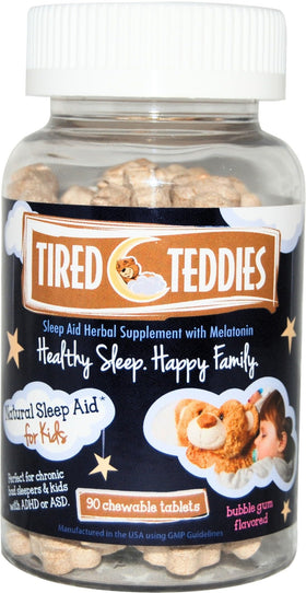 Tired Teddies comprimés à mâcher pour enfants, saveur bubblegum, 90 comprimés