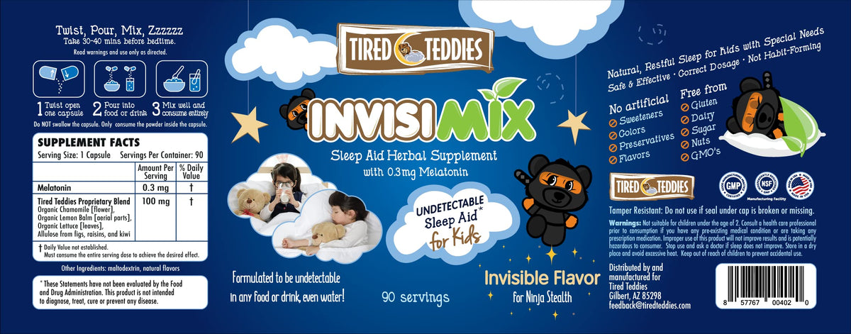 Tired Teddies Mélatonine InvisiMix 300 mcg, poudre versée dans un jus