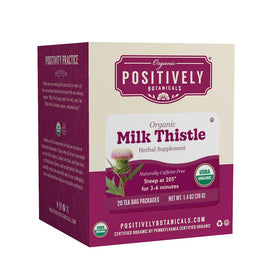 Tisane de Chardon-Marie Organic Positively Tea Company sachets devant une tasse