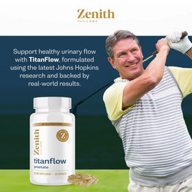 TitanFlow Zenith Labs sur une table avec d'autres compléments alimentaires