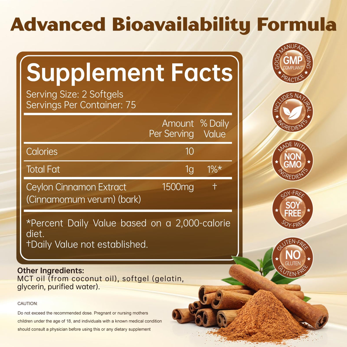 Tiuaya Cannelle de Ceylan 1500mg avec Huile MCT boîte avant