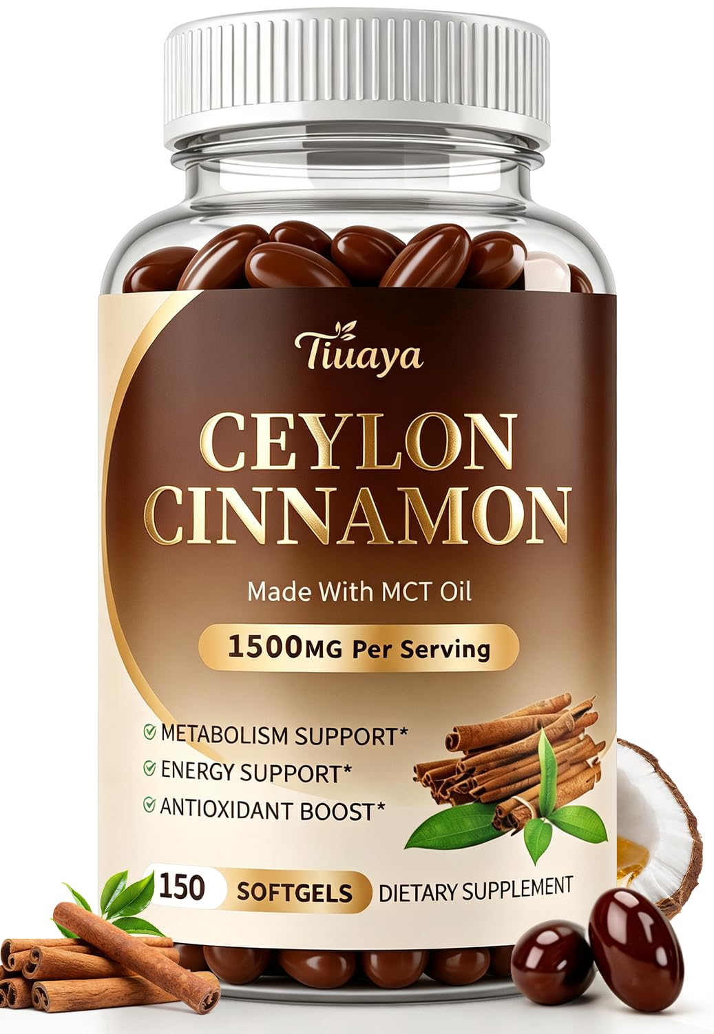 Tiuaya Complément Alimentaire Cannelle de Ceylan 1500mg gélules
