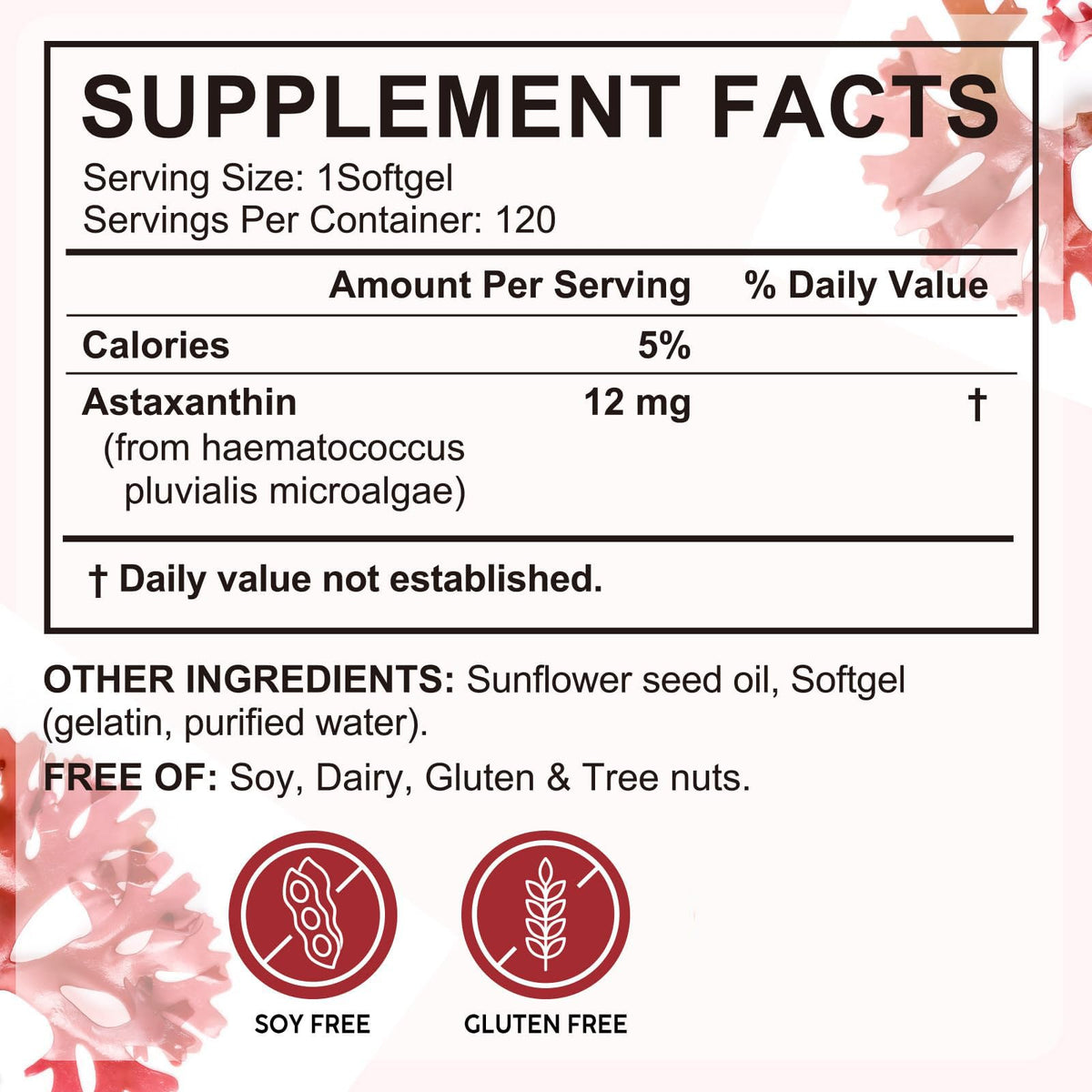 Tiuedu Astaxanthin avec ingrédients listés