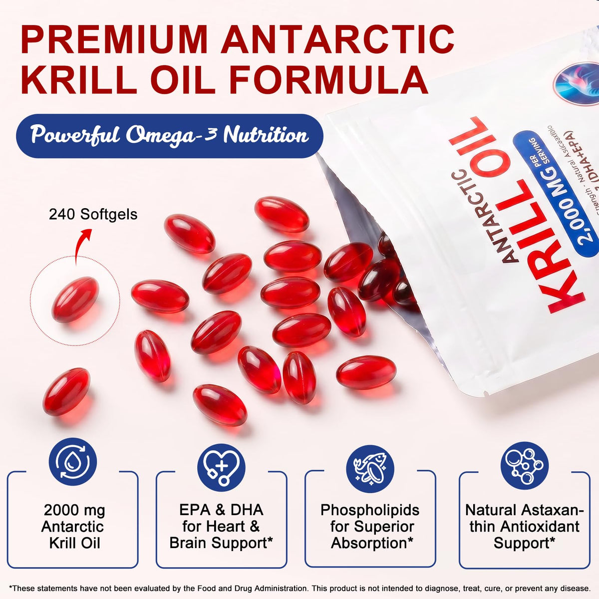 Tiuedu Huile de Krill Antartique 2 000 mg gélules ouvertes