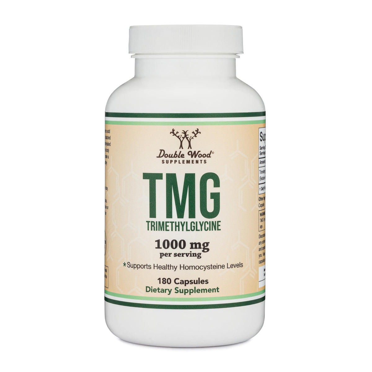 TMG Betaïne Anhydre 1000mg Double Wood Supplements boîte vue de face