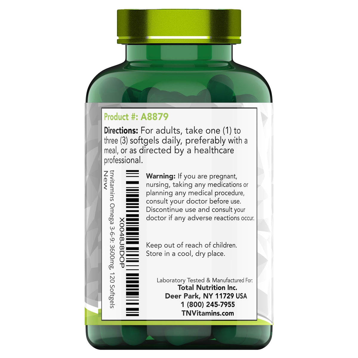 tnvitamins Triple Omega 3-6-9 sur une table avec d'autres compléments alimentaires