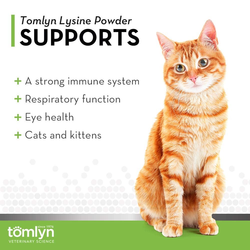 TOMLYN L-Lysine en poudre pour chats, vue de côté du packaging