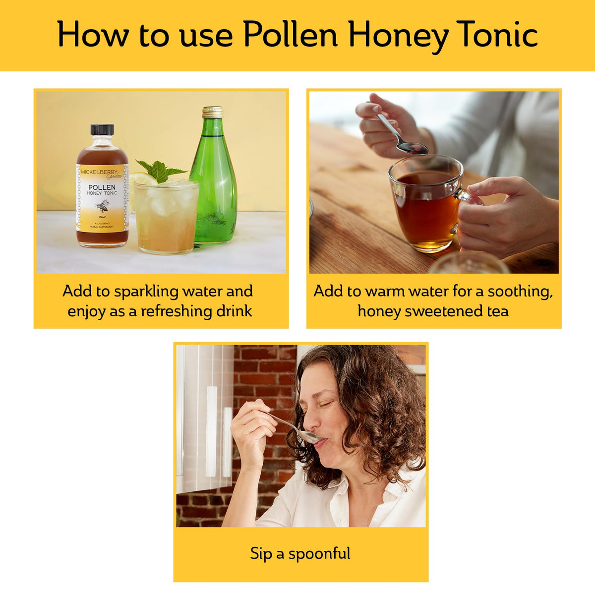 Tonic au Miel de Pollen Mickelberry Gardens avec une cuillère