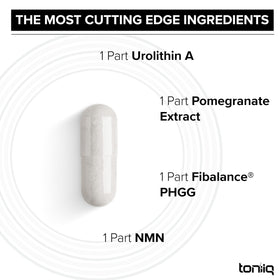 Toniiq 1 500mg Complexe Urolithin A en gros plan sur étiquette