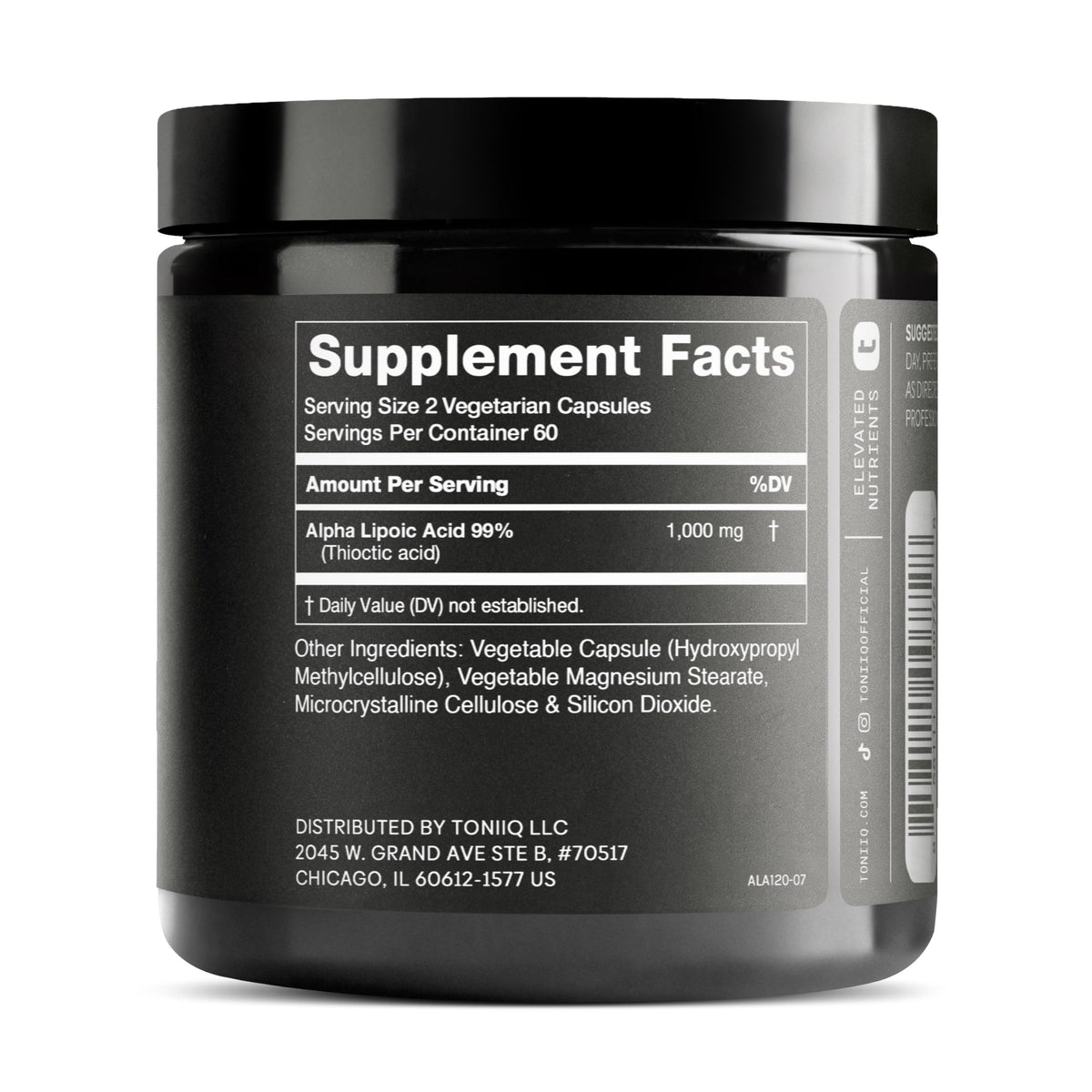 Toniiq Alpha Lipoic Acid 1000mg capsules back view