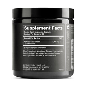 Toniiq Alpha Lipoic Acid 1000mg capsules back view