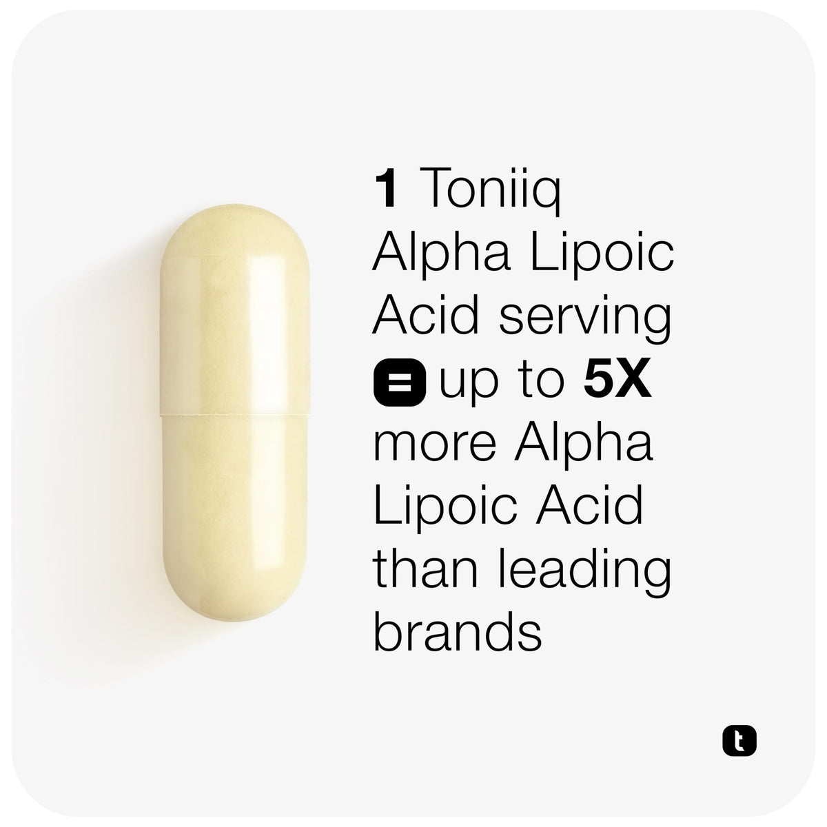 Toniiq Alpha Lipoic Acid 1000mg capsules side view