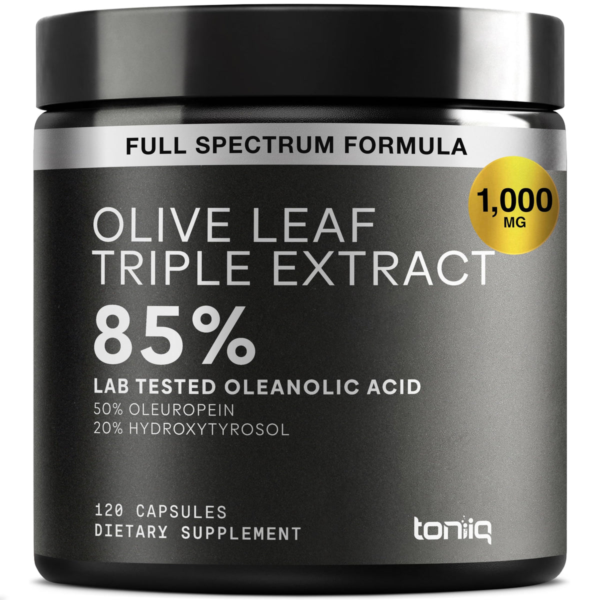 Toniiq complexe d'extrait de feuille d'olive 1000mg vue de face