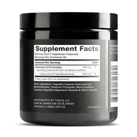 Toniiq CoQ10 400mg Liposomal vue latérale montrant les capsules