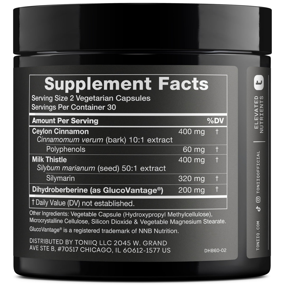 Toniiq Dihydroberberine 1 000 mg boîte arrière vue