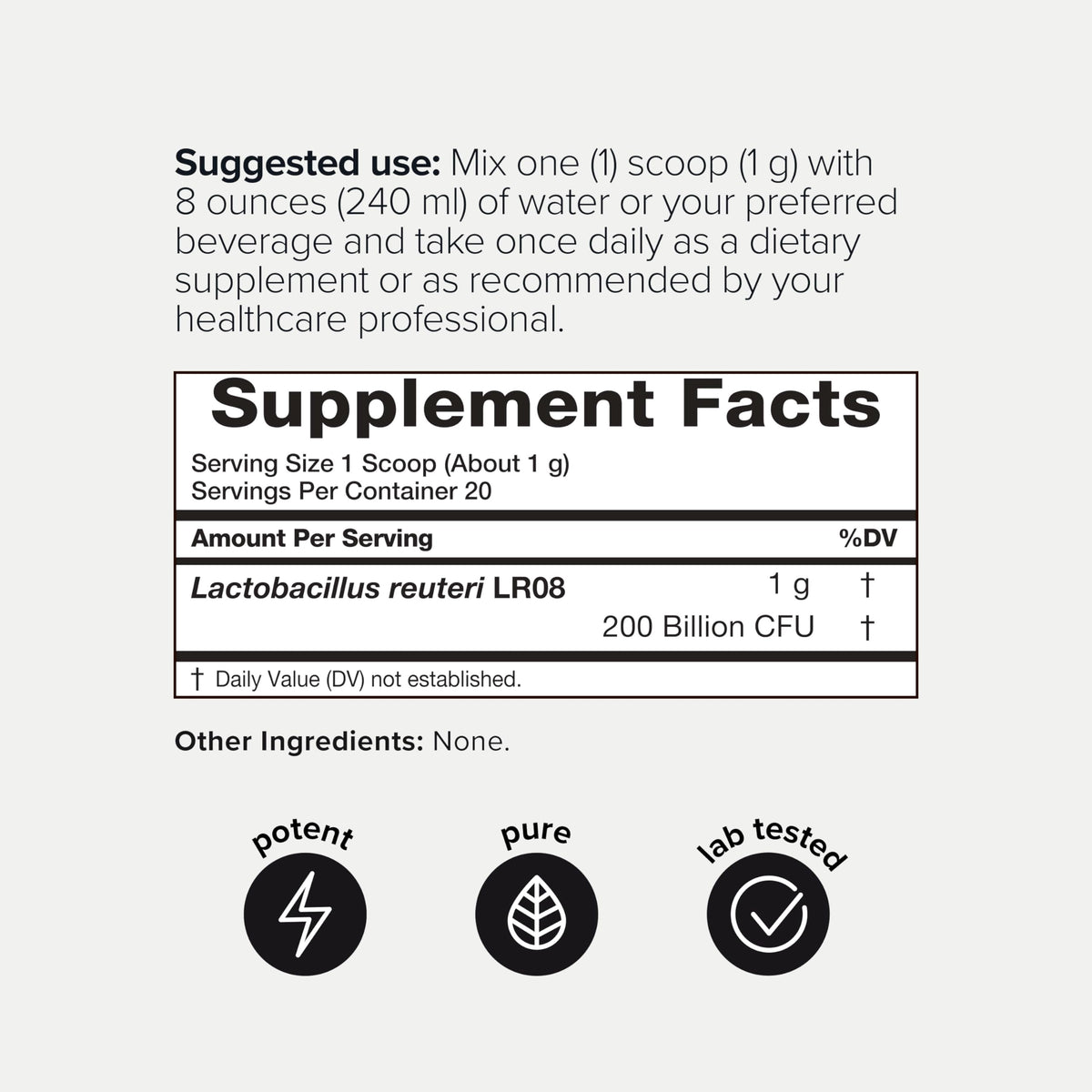 Toniiq L. Reuteri Poudre Probiotique avec ingrédients